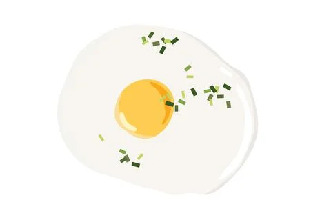 One fried egg with spring onion. Overhead view of isolated eggs. Vector Illustrazione stock