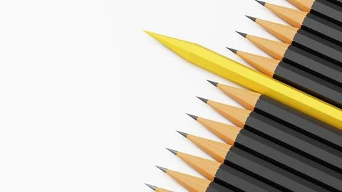 One Golden pencil step forward among bunch of black pencils,Lead the way concept Stock Illustration