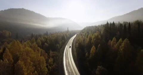 One gray silver crossover SUV car driving alone road trip, travel on freeway Vidéo 164361657