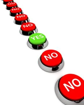 One green button Yes, many buttons No. Stock Illustration