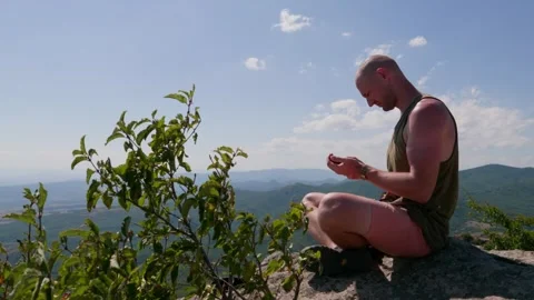 One guy is in the mountains Stock Footage 248871838