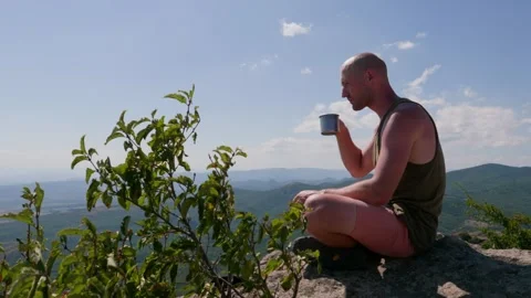 One guy is in the mountains Stock Footage 248871852