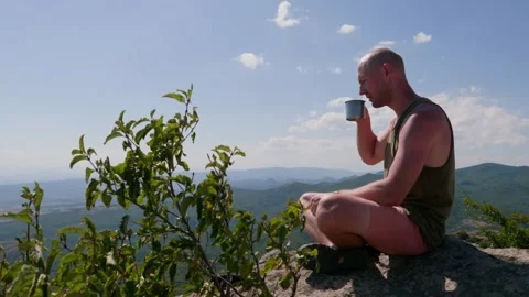 One guy is in the mountains Stock Footage 248871960