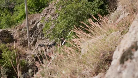One guy is in the mountains Stock Footage 248872952