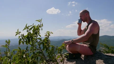One guy is in the mountains Stock Footage 248873069