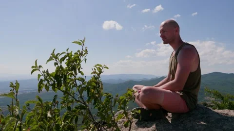 One guy is in the mountains Stock Footage 248887616