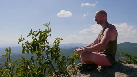 One guy is in the mountains Stock Footage 248887663