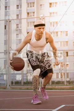 One Guy Play Basketball At District Sports Ground