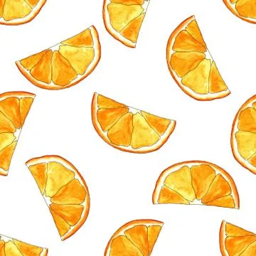 One half of an orange on a white background. seamless pattern of Watercolor i Stock Illustration