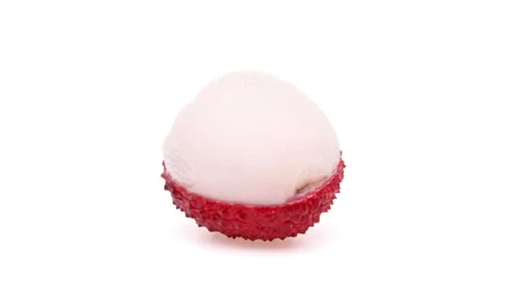 One half peeled lychee is rotating. Isolated on white background. Stock Footage 160152593