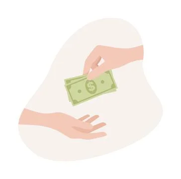 One hand giving banknotes to another one. Vector illustration in flat style Stock Illustration