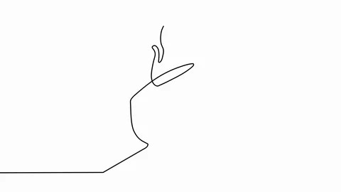 One up with handle of hot coffee with steam in style of one continuous line Vidéo 109309966