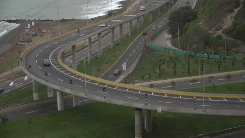 One highway junction interchange with no trafic next to the beach Video stock 201263916