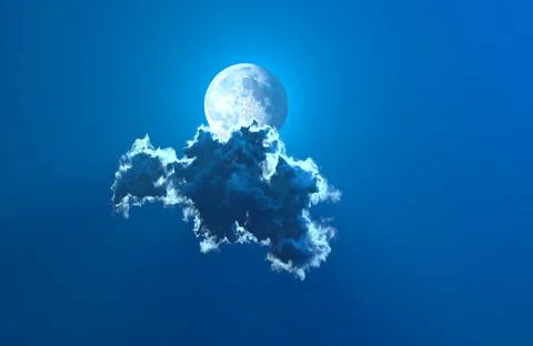 One huge blue cumulus cloud and moon - concept nature 3D illustration イラスト素材
