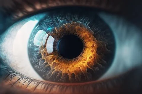 One human macro eye front view closeup with eyeball, eyelash and iris. Stock Illustration