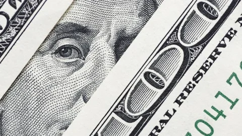 One Hundred American dollar bill macro. 100 USD bill money background Stock Footage 229012275