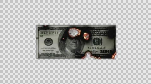 One Hundred Dollar Bill Burning in Flames to Ashes in Alpha Channel Stock Footage 61061022