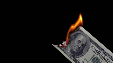 One hundred dollar bill burns Stock Footage 155194631