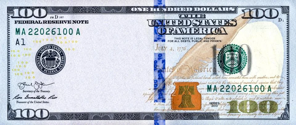 One hundred dollar bill with empty middle area Stock Photos