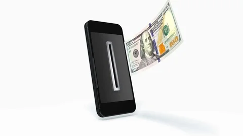 One Hundred Dollar Bills being inserted into currency reader on a smartphone. Stock Footage 72082584