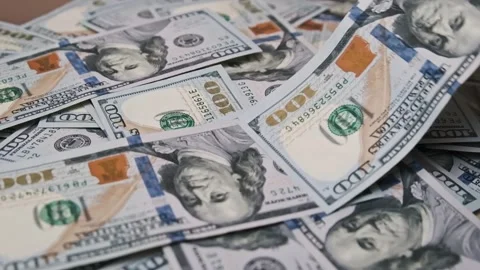 One Hundred Dollar Bills Circular Fan Pattern Stock Footage 303891626