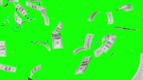 One hundred dollar bills falling with colorful confetti on green screen Stock Footage 345295908