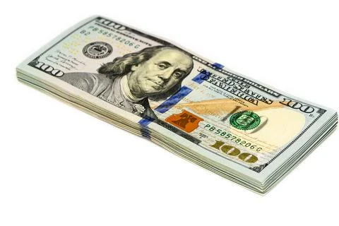 One hundred dollars banknotes isolated on white background Stock Photos