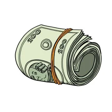 One hundred dollars bundle of banknotes gum Stock Illustration