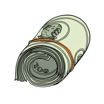 One hundred dollars bundle of banknotes gum Stock Illustration