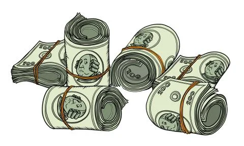 One hundred dollars bundle of banknotes gum Stock Illustration