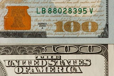 One hundred dollars mirror image, two bills of large lan, concept. Stock Photos