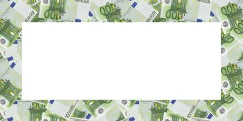 One hundred Euro notes background. Money border frame banner pattern. Ilustración de archivo