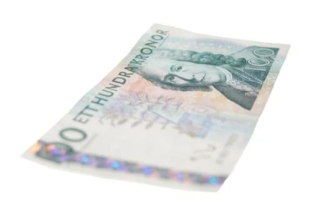 One hundred SEK bill with perspective, isolated Stock Photos