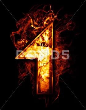 One, illustration of number with chrome effects and red fire on black backgr Stock Illustration