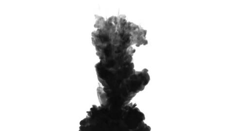 One ink flow, infusion black dye cloud or smoke, ink inject on white in slow Stock Footage 76963218