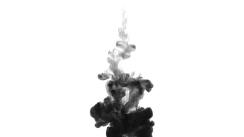One ink flow, infusion black dye cloud or smoke, ink inject on white in slow Stock Footage 82698995