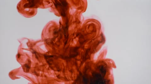 One ink flow, infusion red dye cloud or smoke, ink inject on white in sl Video stock 141795446