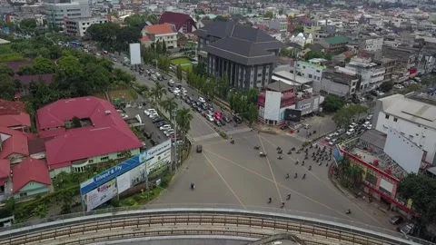 One of the intersections and the MRT line in the city airport Stock Footage 241403188