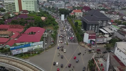 One of the intersections and the MRT line in the city airport Stock Footage 241543555