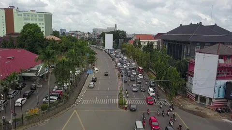 One of the intersections and the MRT line in the city airport Stock Footage 241543591