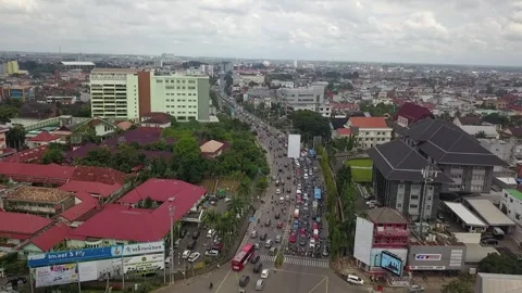 One of the intersections and the MRT line in the city airport Stock Footage 241543606