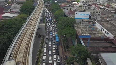 One of the intersections and the MRT line in the city airport Stock Footage 241543695