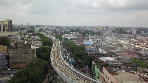 One of the intersections and the MRT line in the city airport Stock Footage 241543704