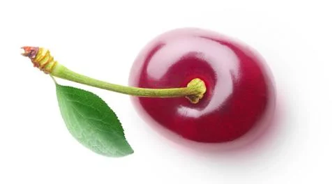 One isolated cherry with leaf top view Stock Photos