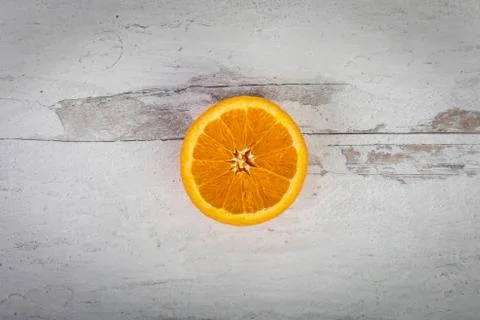 One isolated halved orange fruit flat lay background design Stock Photos