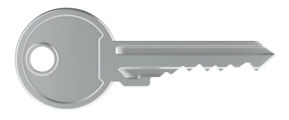 One Key, silver metallic. 3D rendering Stock Illustration