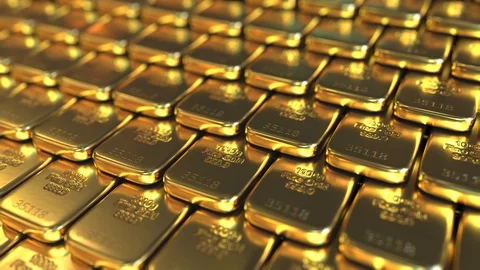 One kilo gold bars. Loopable realistic 3D animation Stock Footage 90563574