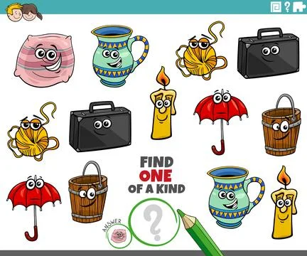 One of a kind educational activity with cartoon objects Illustrazione stock