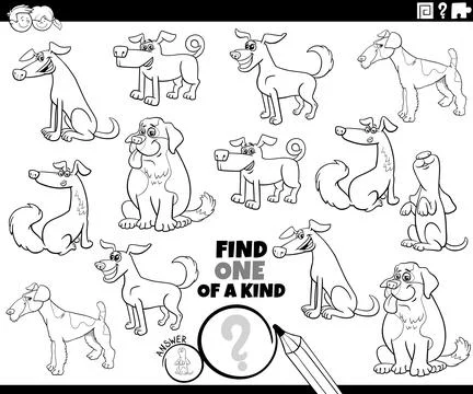 One of a kind task with cartoon dogs coloring page Illustrazione stock