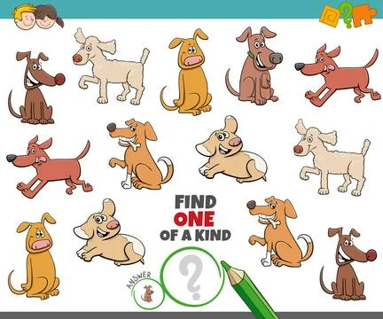 One of a kind task for children with dogs Cartoon Illustration of Find One... Stock Photos